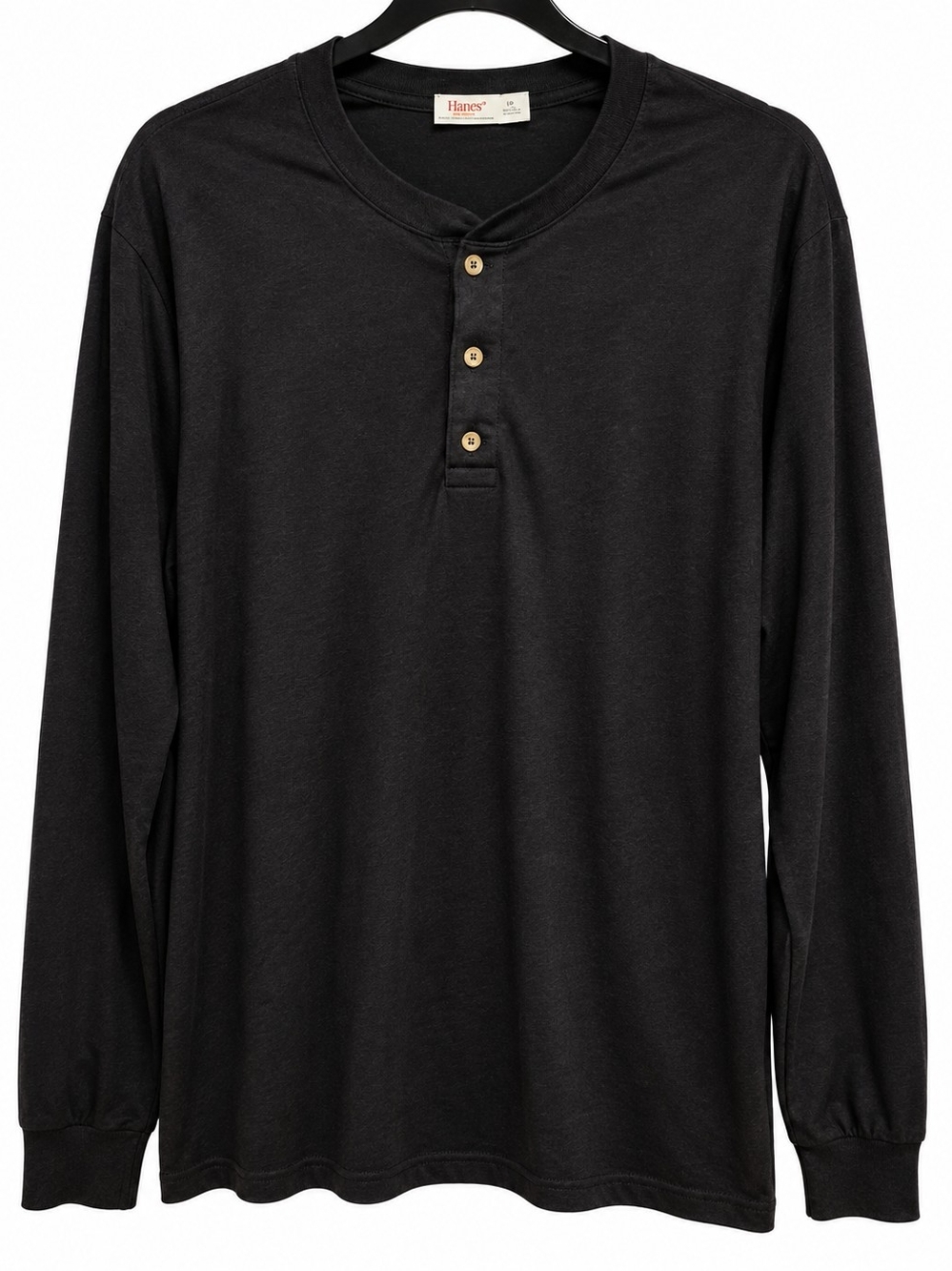 Hanes ComfortSoft Black Long Sleeve Henley Shirt – Men’s XL